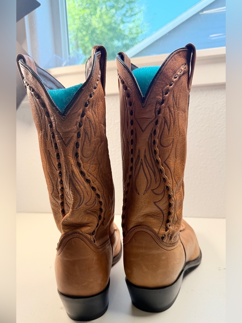Vintage Dan Post Mens 12 E Tan Buckstitch Pointed Toe Cowboy Boots - Picture 15 of 15